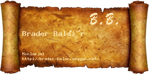 Brader Balár névjegykártya